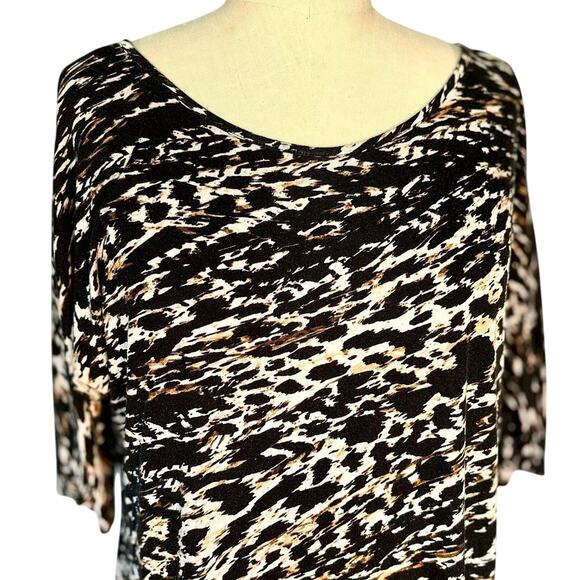 Womens Top Size Large Black Beige Animal Print Professional Office Church Work - Picture 2 of 8